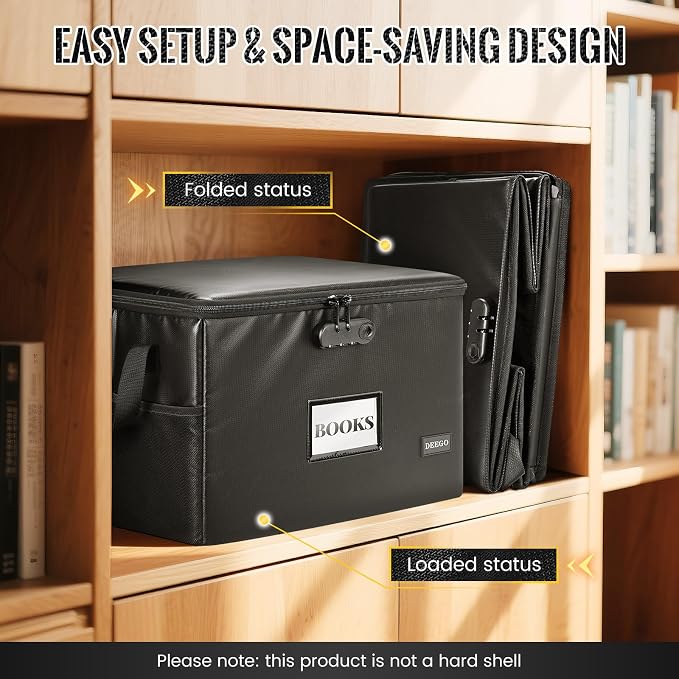 DEEGO Fireproof Document Box, Water-Resistant File Organizer Box with Lock | Document Safe Collapsible File Organizer with Handle, Filing Cabinets for Home Office for Hanging Letter/Legal Folder