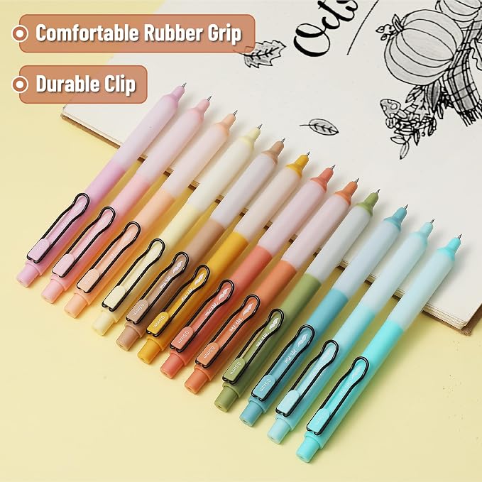 Mr. Pen- Retractable Gel Pens, 12 Pack, Black Ink, Pastel Barrels | Fine Point 0.5 mm, Fast Dry, Smooth Writing, Cute Pens for Drawing, Writing Planner and School Supplies