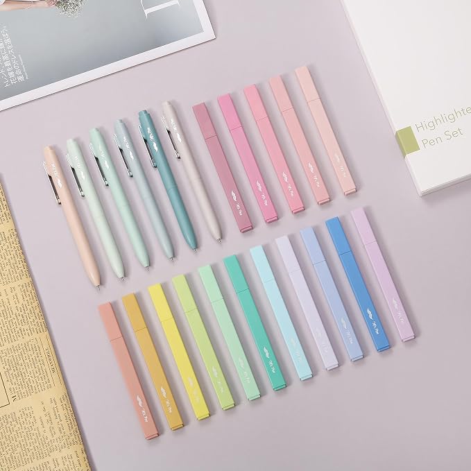 Mr. Pen- Aesthetic Highlighters and Gel Pens, 22 Pack | Assorted Colors Bible Highlighters No Bleed, Fine Point 0.5mm Black Ink Gel Pens, Fast Dry and No Smear for Bible Journaling