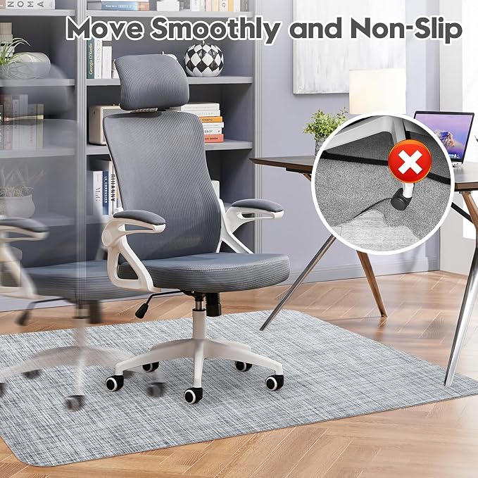 Sycoodeal Office Chair Mat for Hardwood & Tile Floor,Computer Gaming Chair Mat for Rolling Chairs Non-Curve, Anti-Slip, Heavy Duty Floor Protector for Home Office,Grey (48" x 55")
