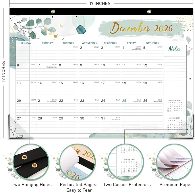 Desk Calendar 2026-2027 - 2026-2027 Desk Calendar 17x12, July 2026 - December 2027, 18 Monthly Desk/Wall Calendar Large 17" x 12", Monthly Desktop Desk/Wall Planner, Large Ruled Blocks, Notes, Thick Paper for Office & Home