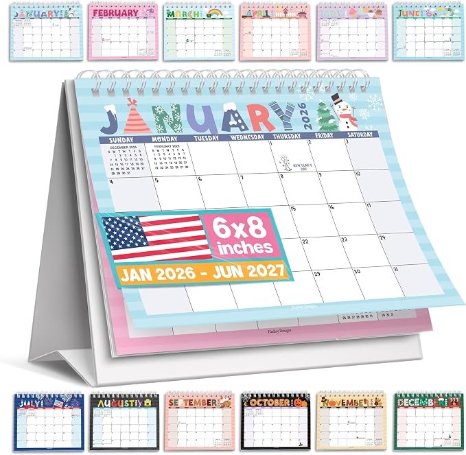 Small Desk Calendar 2026-2027 Standing Flip - 18-Month 2026 Desk Calendar Small for Home, Office & School, Standing Desks Calendars 2026-2027, Mini Desks Calendars, Back to School Teacher Gifts