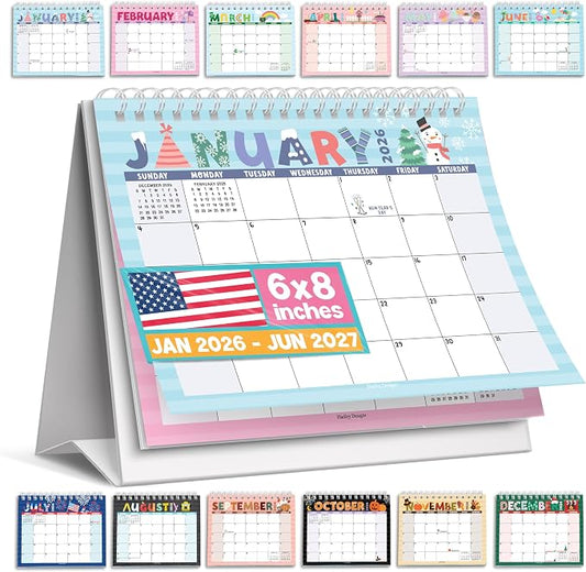 Small Desk Calendar 2026-2027 Standing Flip - 18-Month 2026 Desk Calendar Small for Home, Office & School, Standing Desks Calendars 2026-2027, Mini Desks Calendars, Back to School Teacher Gifts