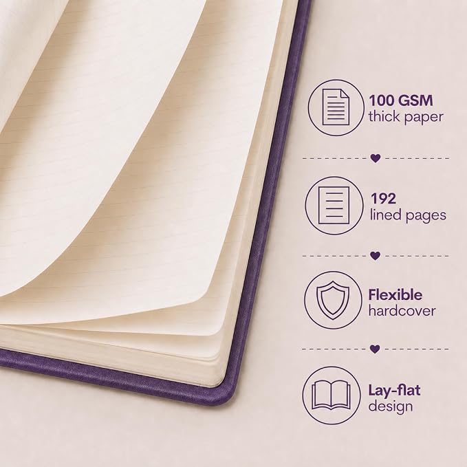 Eccolo Cool Jazz Hardbound Writing Journal, 192-Page Lined Paper, Lay-Flat | Elastic Band Closure, Interior Gusset Pocket, Double Ribbon Bookmarks and Built-In Pen Holder, Durable Section-Sewn Binding