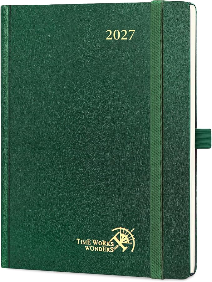 POPRUN 2027 Planner Weekly and Monthly, 6.5" x 8.75" Calendar, Jan 2027- Dec 2027 Agenda, Daily Appointment Book with Hourly Time Slots, Monthly Tabs, Hardcover, 100 GSM - Dark Green