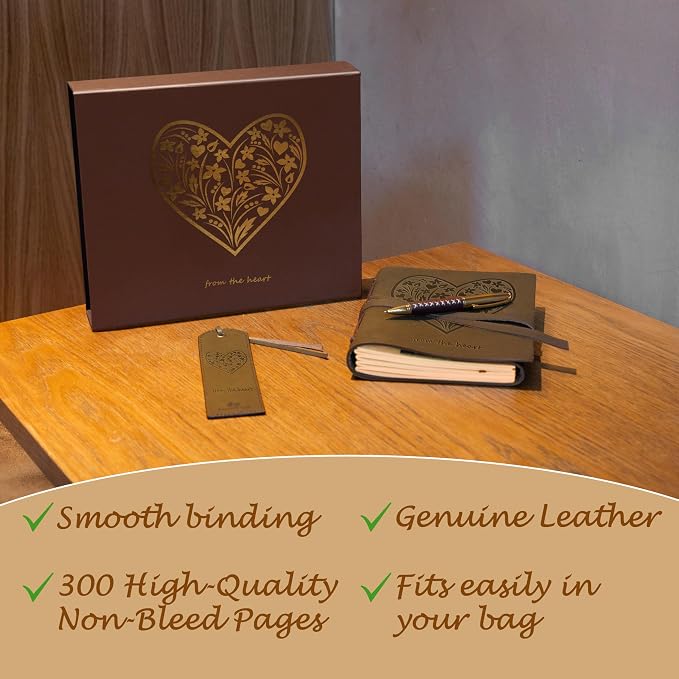 Sovereign-Gear Heart Embossed Leather Journal Gift Set – Handmade Leather Notebook with Pen & Bookmark | Writing Journal for Men & Women | Sentimental Gift Box for Anniversary, Valentine’s or Birthday