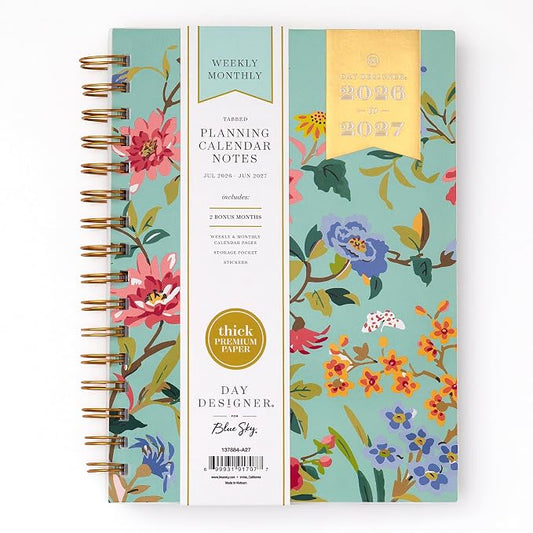 Blue Sky 2026-2027 Weekly & Monthly Academic Planner, 5.9"x8.6" Floral Mint | July 2026 - June 2027, Flexible Cover, Laminated Tabs, Storage Pocket, Academic Year, Day Designer