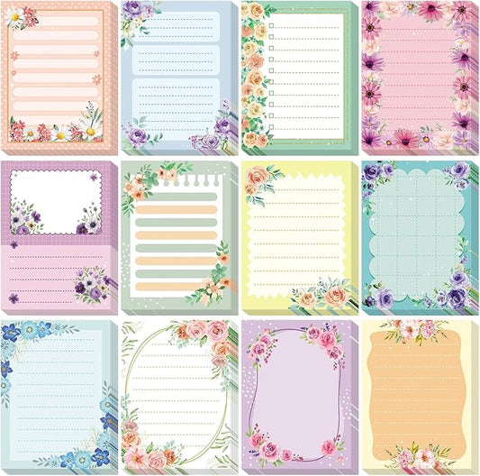 Chiisong 12 Pads Cute Sticky Notes Flower Sticky Notes 3 x 4 Inches Colored Adhesive Memo Reminder Decor Floral Memo Pads Flower Notepads for Journal Office Birthday Gifts