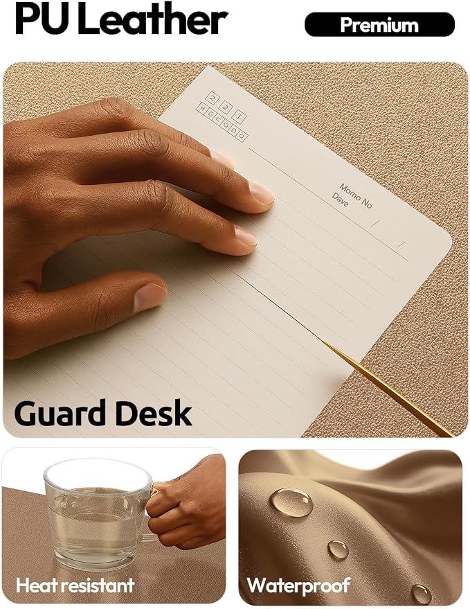 YSAGi Leather Desk Protector, Office Mat, Large Mouse Mat, Non-Slip PU Leather Blotter, Laptop Desk Pad, Waterproof Writing Pad for Office and Home (Shiny Bronze, 23.6" x 13.8")