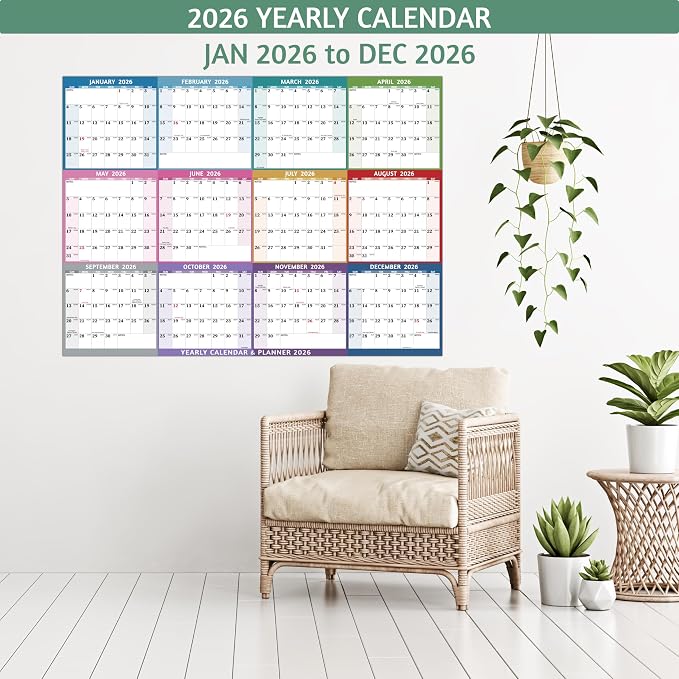 2026 Dry Erase Calendar – Large Yearly Wall calendar 2026, 45.1'' x 33.7'', 2-Side Reversible Calendar 2026, Vertical/Horizontal, Jan 2026 – Dec 2026, 2026 Wall Calendar with Notes, Stickers