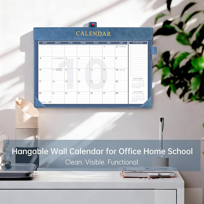 Yoment Desk Calendar 2026-2027 with Desktop Mat, Large Desk Pad Calendar from Now to December 2027, 18 Months Leather Desktop Wall Calendar with Plastic Cover for Home Office School,17x 12,Blue
