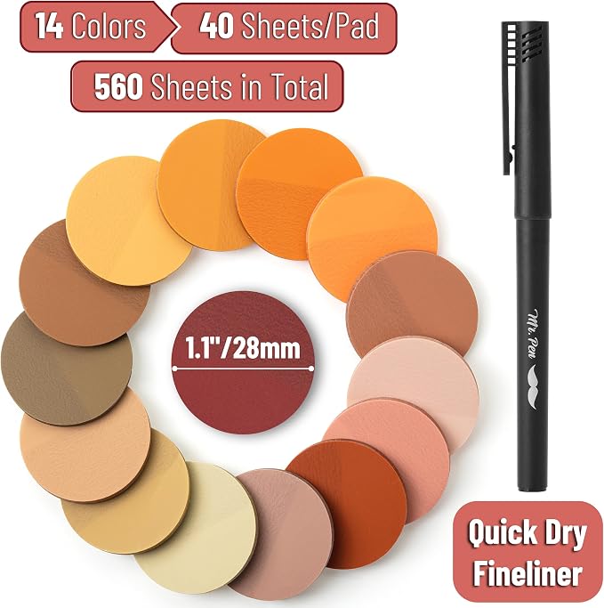 Mr. Pen- Round Transparent Sticky Notes, 1.1” Diameter, 14 Pads, 560 Sheets | Colorful, Water-Resistant See-Through Sticky Notes & Fineliner, Smooth Writing, Note Tabs for Bible Journaling, Studying