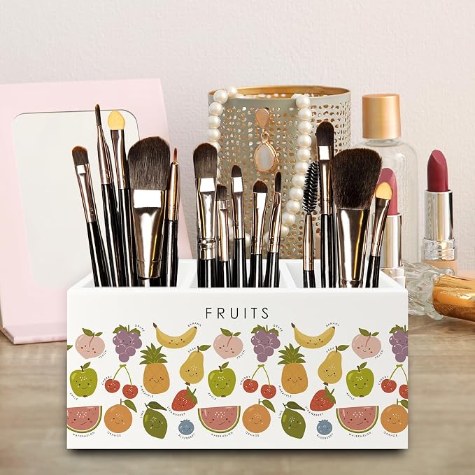 Boho Classroom Pen Pencil Holder Organizer for Desk, Fruits Educational Wooden Box Signs Decorations for Kids Boys Girls Room Bedroom Classroom Bedroom Desk Tabletop, Kids Room Decor