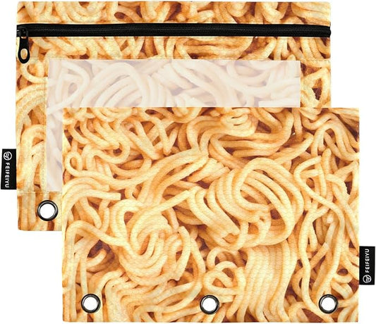 Ramen Noodles Pencil Pouches for 3 Ring Binder 2 Pack | Binder Pencil Case With Zipper Reinforced GrommetsPencil Bags for Office Organizers