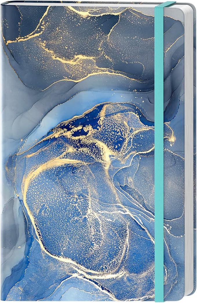 Lined Journal Notebook, Hardcover, Medium 5.7 x 8.4 in, 160 Pages Thick Paper, Cute Aesthetic A5 College Ruled Notebook for Journaling Writing Work Office School Women Men, Gray Blue Marble