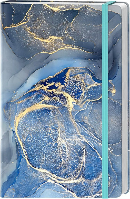 Lined Journal Notebook, Hardcover, Medium 5.7 x 8.4 in, 160 Pages Thick Paper, Cute Aesthetic A5 College Ruled Notebook for Journaling Writing Work Office School Women Men, Gray Blue Marble