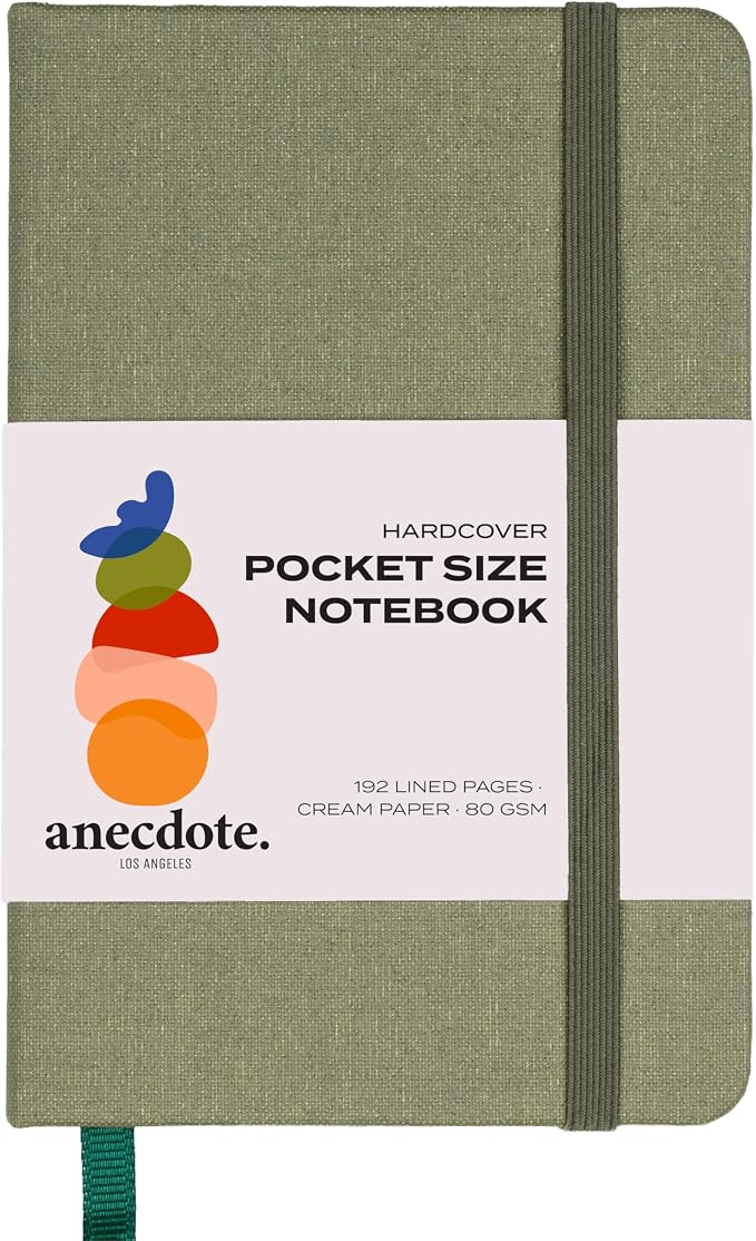ANECDOTE. Small Journal Notebook for Men & Women, 192 Pages | Thick 80 GSM Lined Paper| Hardcover (5.5"x3.5" Pocket Size) | Daily Journaling Diary for Work, Travel, School & Office Use (Olive Green)