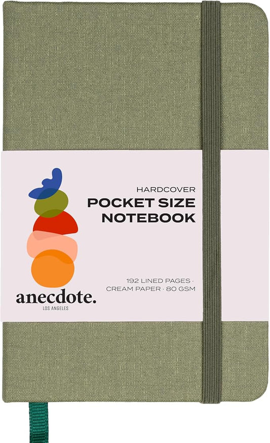ANECDOTE. Small Journal Notebook for Men & Women, 192 Pages | Thick 80 GSM Lined Paper| Hardcover (5.5"x3.5" Pocket Size) | Daily Journaling Diary for Work, Travel, School & Office Use (Olive Green)
