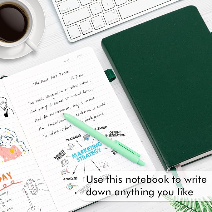 feela 3 Pack Notebooks Journals Bulk with 3 Black Pens, A5 Hardcover Notebook Classic Ruled Lined Journal Set with Pen Holder for Work Business Journaling Note Taking, 120 GSM, 5.1”x8.3”, Dark Green