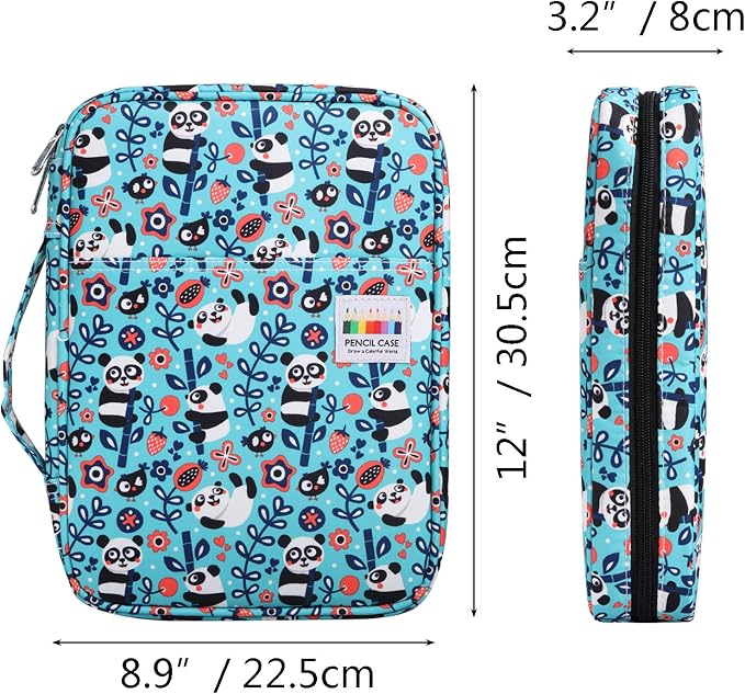 JAKAGO 220 Slots Colored Pencil Case Large Capacity Pen Holder for Artist Painter Zipper Organizer Bag for Marker Highlighter Storage Case for Office Sketch Travel Supplies (Panda)