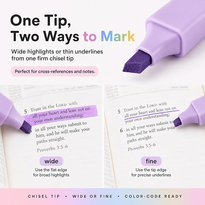 10 Pack Bible Safe Highlighters - Candy Color, Wax Highlighters | No Bleed, Scripture Markers for Journaling, Study Accessories and School Supplies