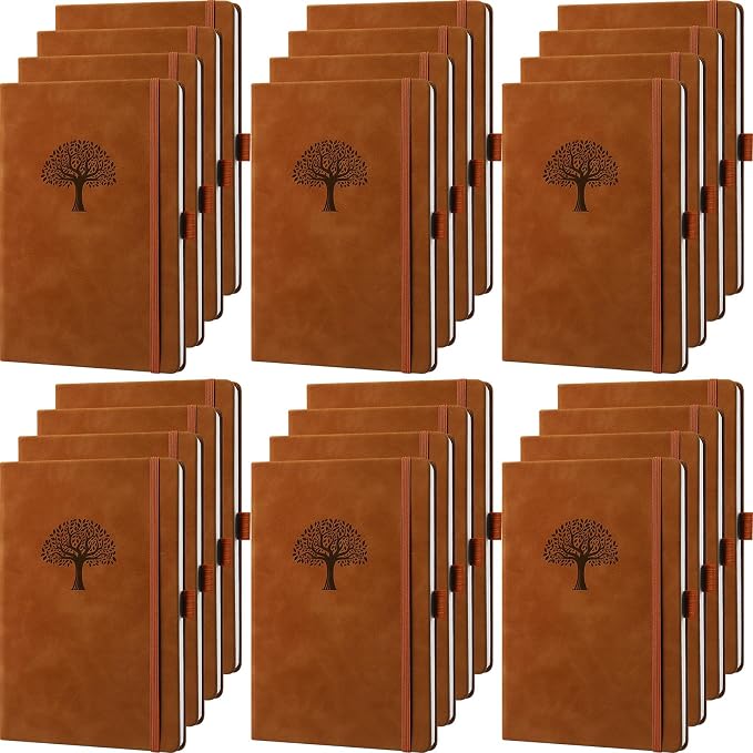 Qeeenar 24 Pack Leather Notebook Journals Bulk 5.7" x 8.3" Harder Cover A5 Journals for Writing Men Women Leather Travel Notebooks Daily Gifts for Office Back to School (Brown)