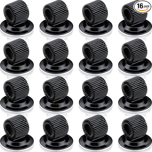 Outus 16 Pcs Black Pen Holder Clips Manganese Steel Pen Holder Self Adhesive Pencil Organizer with Adjustable Spring Loop for Refrigerator Whiteboard Erase Board and Bulletin Board Map