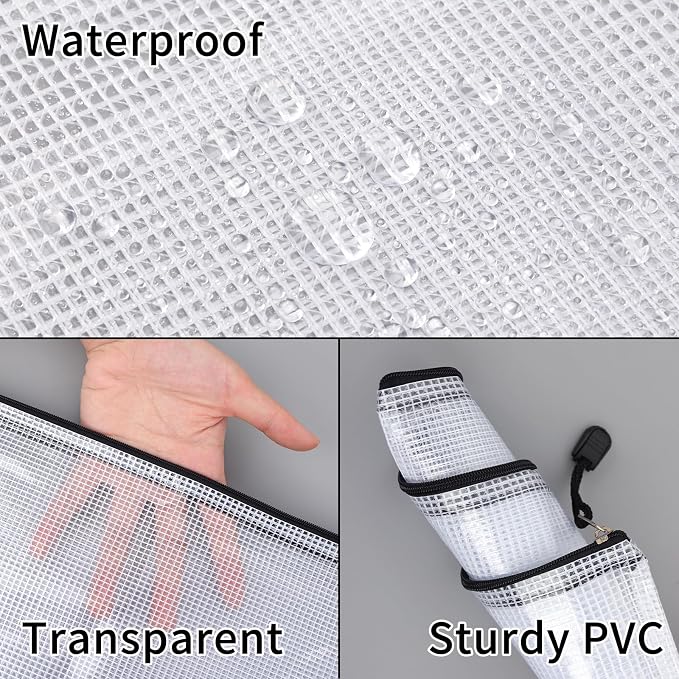 EOOUT 20pcs Mesh Zipper Pouch Bags 8 Size Water Resistant Zipper Bags Plastic Clear Storage Bags for Travel Office Home School Supplies and Board Game Organize