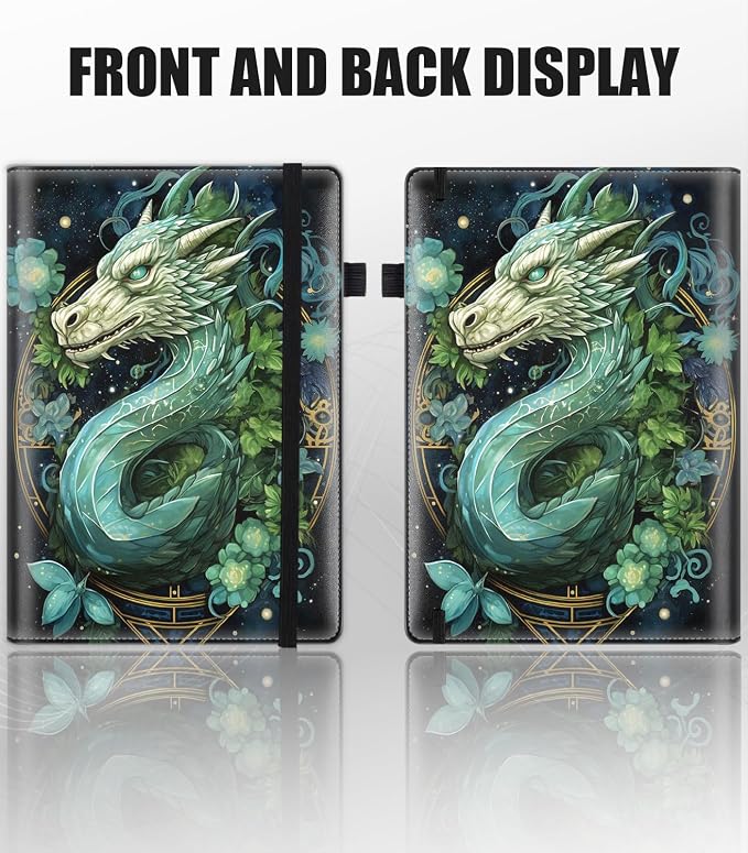 Hardcover Executive Notebooks, A5 PU Leather Lined Journal Notebook, 200 Pages Thick Paper Subject Notebooks for School,Work,Home Writing Business Notebook, Diary Book ， Green Dragon