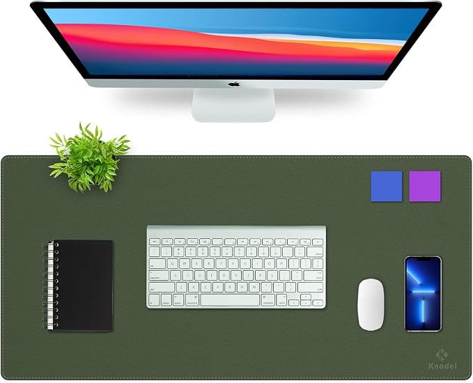 K KNODEL Large Sewing Leather Desk Mat, Desk Pad (Dark Green, 35.4" x 17") | Mouse and Keyboard Pad, PVC Computer and Laptop Mat, Desktop Protector and Cover, Writing Pad and Blotter for Home Office