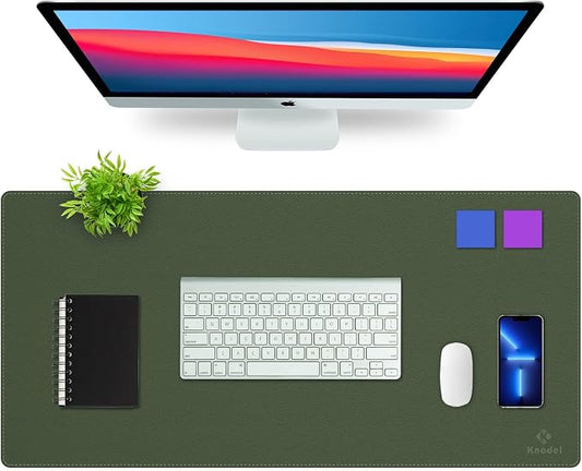 K KNODEL Large Sewing Leather Desk Mat, Desk Pad (Dark Green, 35.4" x 17") | Mouse and Keyboard Pad, PVC Computer and Laptop Mat, Desktop Protector and Cover, Writing Pad and Blotter for Home Office