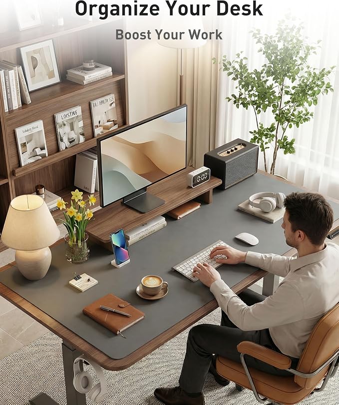 Aothia Faux Leather Desk Mat - Large Mouse Pad, Non-Slip PU Leather Blotter, Waterproof Writing Surface for Office and Home (Grey, 40" x 24")