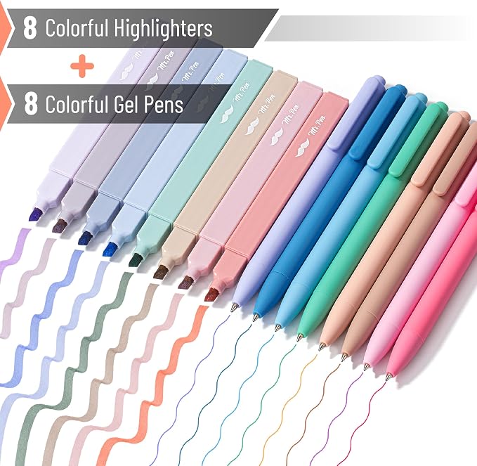 Mr. Pen- Aesthetic Highlighters and Gel Pens, 16 Pack | 200 Sheets Transparent Sticky Tabs, Fine Point 0.7mm