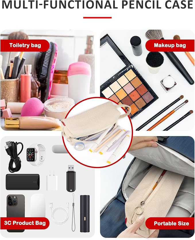 Fmeida Pencil Case Pouch - Water Resistant Pencil Pouch Portable Pencil Bag Simple Office Supplies Stationery Pouch with Handle - Retro Beige