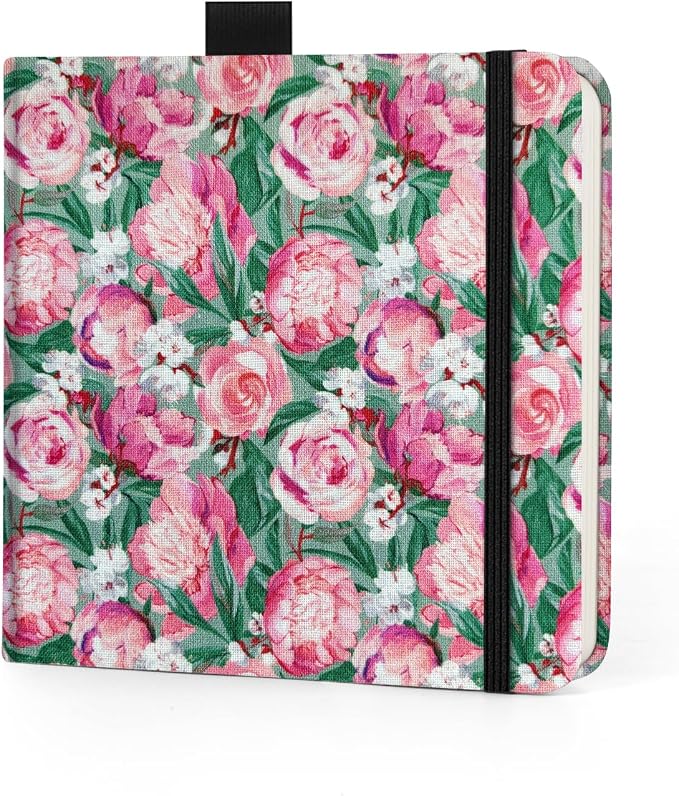 Watercolor Art Sketchbook,5 x 5 inches Portable Hardcover Journal Sketchbook,30 Sheets 140lb/300gsm Acid-Free Drawing Paper,Travel Mixed Media Notebook for Beginners Artists,Pink Peony
