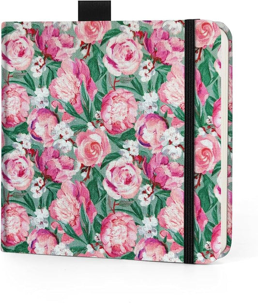 Watercolor Art Sketchbook,5 x 5 inches Portable Hardcover Journal Sketchbook,30 Sheets 140lb/300gsm Acid-Free Drawing Paper,Travel Mixed Media Notebook for Beginners Artists,Pink Peony