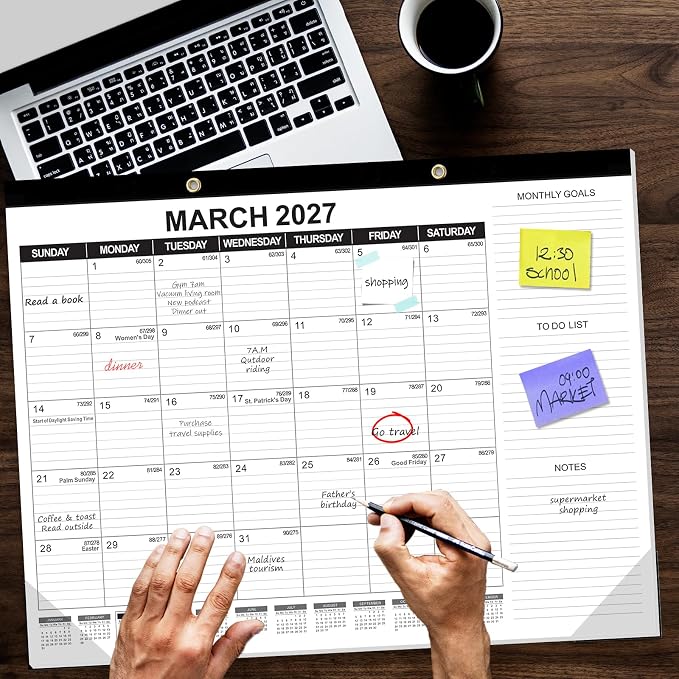 GuassLee Large Desk Calendar 2026,22" x 17" Desktop Wall Calendar 19 Months Planner Runs from Jun. 2026 to Dec. 2027 with Julian Date To-do & Notes Monthly Goals for School Home Office