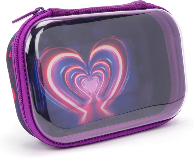 ZIPIT Clear Top Pencil Case for Kids, Durable Pencil Box for School, Large Capacity Stationery Organizer Box, Heart
