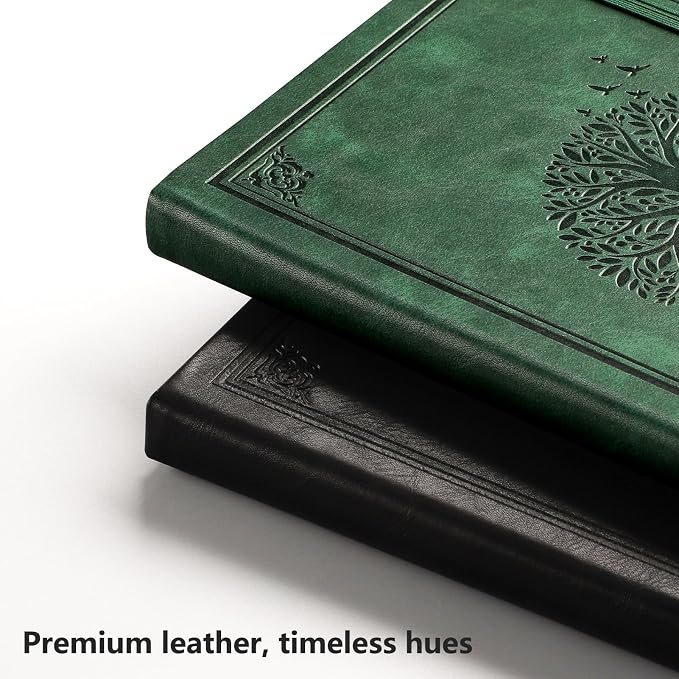 AHGXG Dotted Journal Notebook, 192 Pages, A5 Medium Size (5.7'' x 8.3'') | Leather Hardcover, 100 GSM Thick Paper, for Journaling, Planning, Tracking (Dark green)
