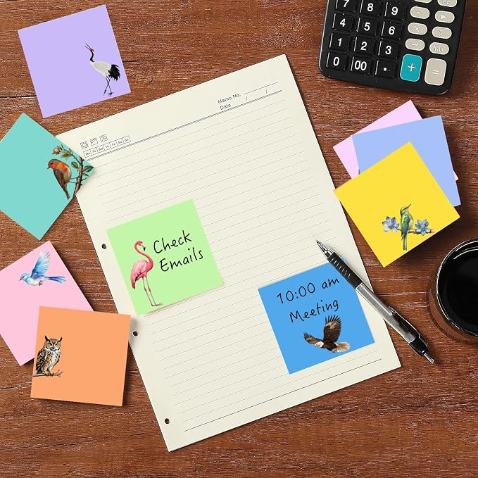9 Pads Cute Sticky Notes Set, 3" x 3" Bird Self Stick Notepads, Funny Sticky Notes Set, Bird Stationery, Kawaii Adhesive Memo Pads, Office Decor Desk Accessories, School Supplies, Bird Lover Gifts