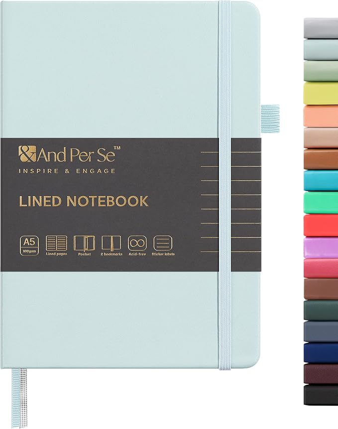 &And Per Se Lined Journal Notebook, 160 Pages, A5 5.7 x 8 inches College Ruled Thick Paper Notebook Journals for Writing, Hardcover Notebooks for Women Men Office School (1 Pack, Cyan)