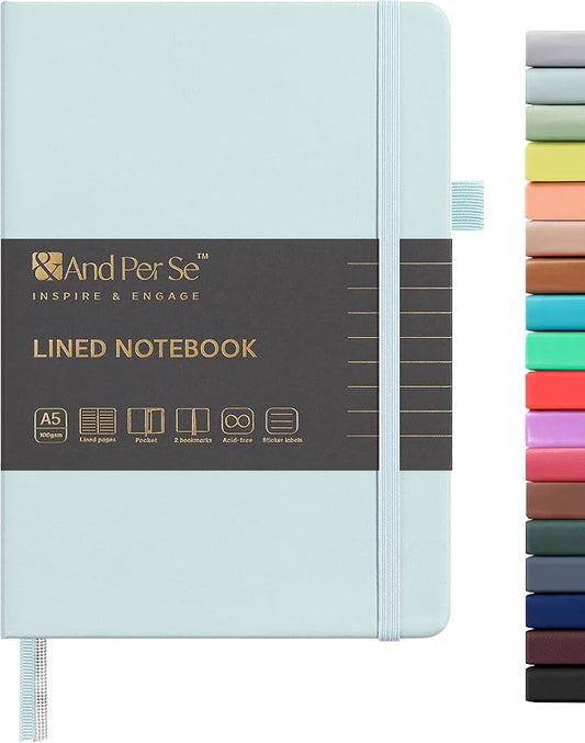 &And Per Se Lined Journal Notebook, 160 Pages, A5 5.7 x 8 inches College Ruled Thick Paper Notebook Journals for Writing, Hardcover Notebooks for Women Men Office School (1 Pack, Cyan)