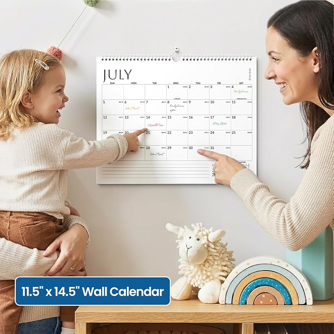 SUNEE 2026-2027 Calendar - 18 Months Wall Calendar Jul. 2026 - Dec. 2027, 14.5"x11.5" Big Grid Hanging Calendar with Note for Organizing & Planning, White