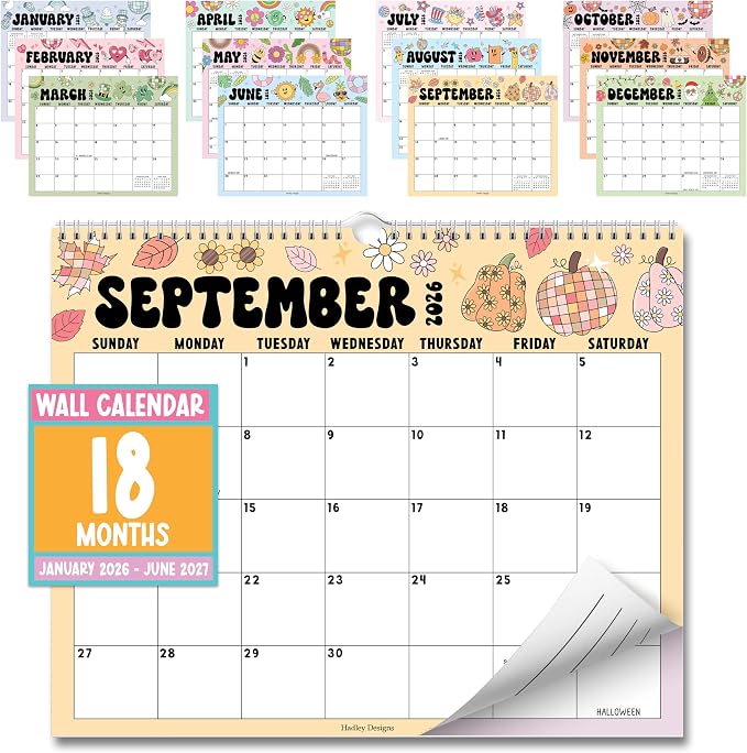 2026 Calendar Wall - 2026 Wall Calendar Large, 18-Month Hanging Calendars for School, Home & Office, Academic Monthly Calendar from January 2026 to June 2027, Back to School Teacher Gifts