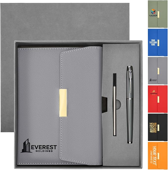 ENOMY Personalized A5 Notebook with Metal Pen & Gift Set Custom Notebook UV Printing Personalized Journal for Writing Work Plan College Gifts Men Women, Gray