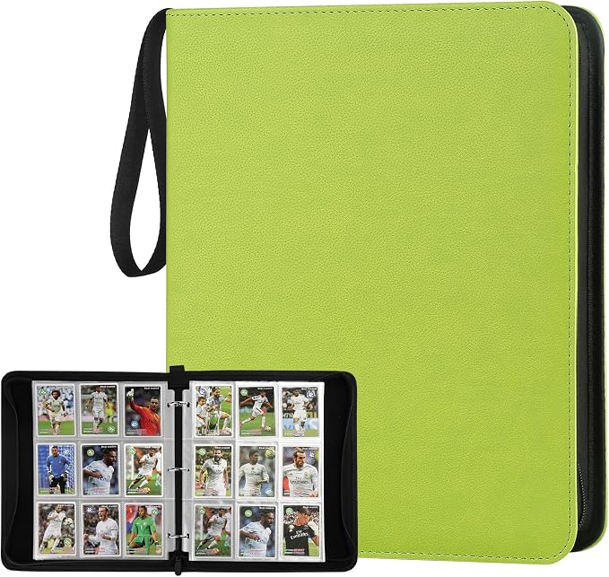 GERMUN 3 Ring 9 Pocket Zipper Card Binder, 720 Double Sided Standard PU Trading Card Album Folder for TCG & Sports Cards, Not Fit Top Loaders (grass green)