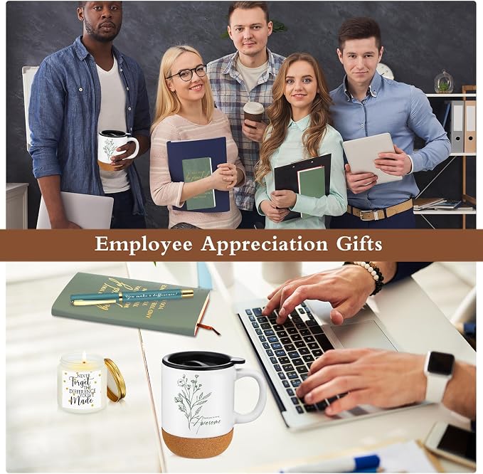 Sayglossy 4 Pcs Thank You Gift Set for Women Men Back to School Teacher Appreciation Gift Leather Notebook Inspirational Coffee Mug Scented Candle Ballpoint Pen for Employee Coworker Nurse Boss, Green