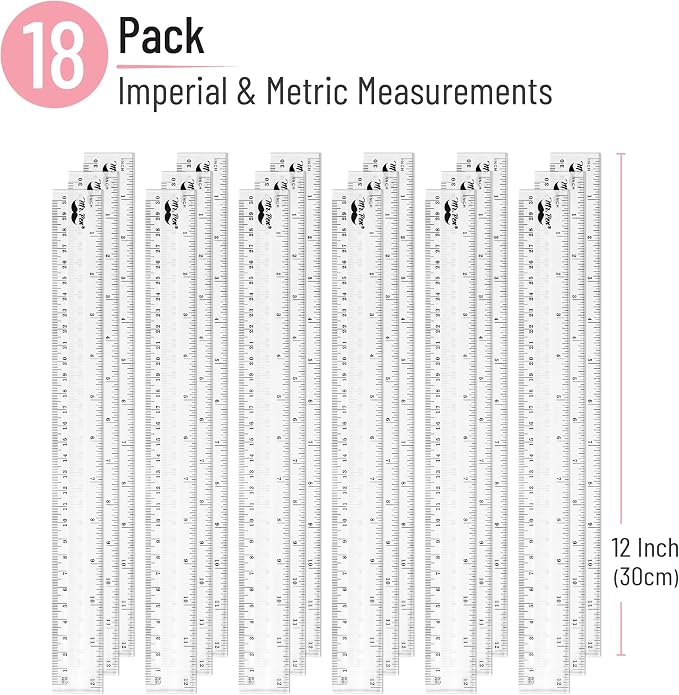 Mr. Pen- Plastic Rulers, 12 Inch, 18 Pack, Easy-to-Read Markings | Scratch-Resistant Design, Durable Clear Ruler for Crafting Office & School, School Supplies, Transparent Bulk Rulers