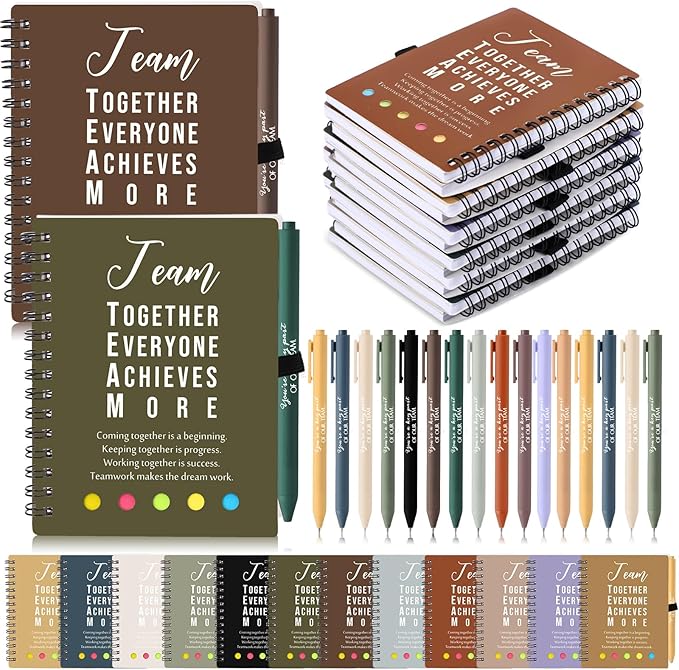 Resurhang 48 Pcs/24 Set Back to School Gifts for Students Teacher, Inspirational A6 Spiral Journal Notebook with Pen for Employee Team Teachers Students Classroom Rewards(Deep Color,Team Together)