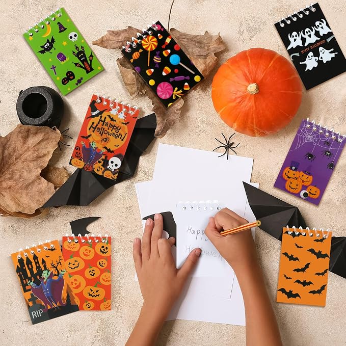 48 Pieces Halloween Mini Notepads Mini Spiral Notebooks Pumpkin Pattern Notebooks Halloween Memo Pad Notebooks for Halloween Party Home School Supplies, 12 Styles (Quantity of Each Style is Random)